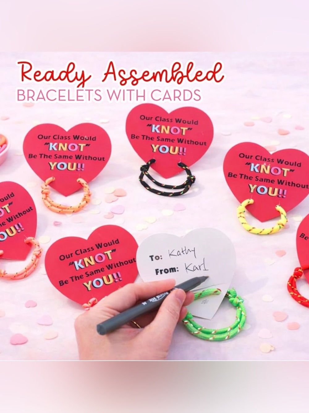 NWT 48 pc valentines Friendship Bracelets with Heart Cards - Multi Color